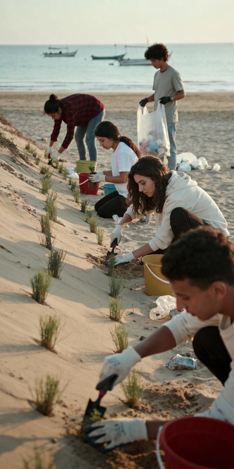 Bénévoles nettoyant une plage du littoral